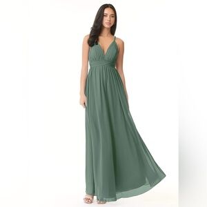 Azazie - Eucalyptus - ROWENA V-Neck Maxi Dress with Spaghetti Straps